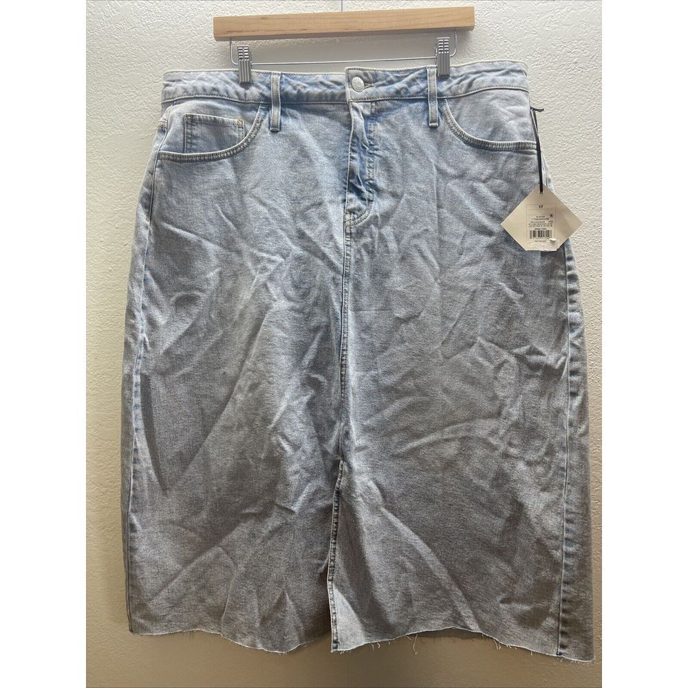 Ava Viv Stonewash Denim MIDI A Line Skirt Womens 17‎ Light Blue Mid Rise Stretch